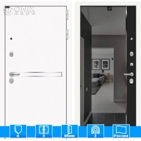 Входная дверь Лайн WHITE с зеркалом Панорама с тонировкой - Черный кварц