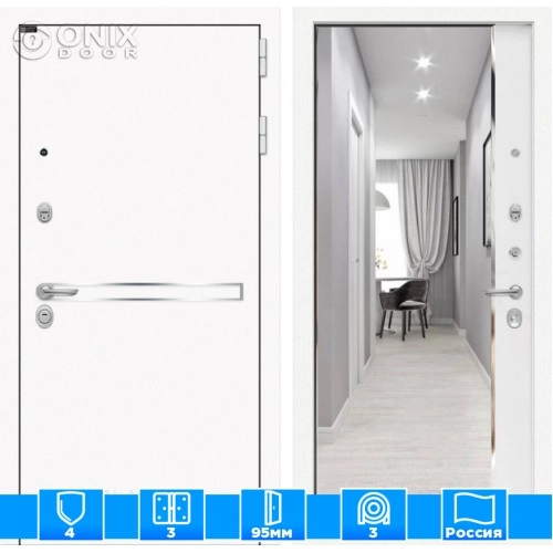 Входная дверь Лайн WHITE с зеркалом Панорама - Белый софт