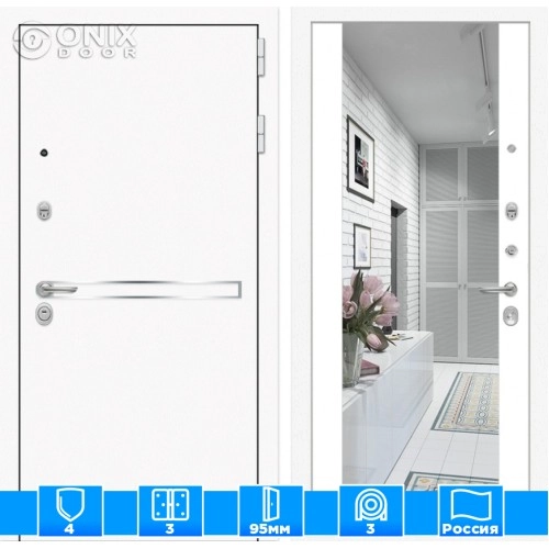 Входная дверь Лайн WHITE с Зеркалом Максимум - Белый софт