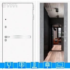 Входная дверь Лайн WHITE с Зеркалом Максимум - Бетон светлый