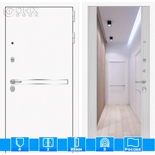 Входная дверь Лайн WHITE с Зеркалом Максимум - Сандал белый