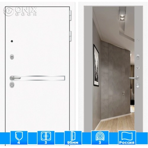 Входная дверь Лайн WHITE с Зеркалом Максимум - Грей софт