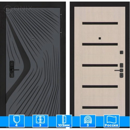 Входная дверь LEOLAB 01 - Беленый дуб, стекло черное