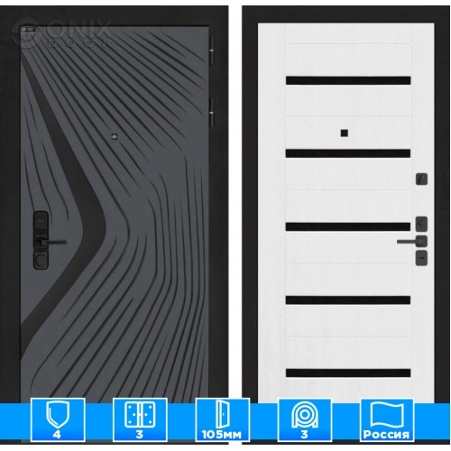 Входная дверь LEOLAB 01 - Белое дерево, стекло черное