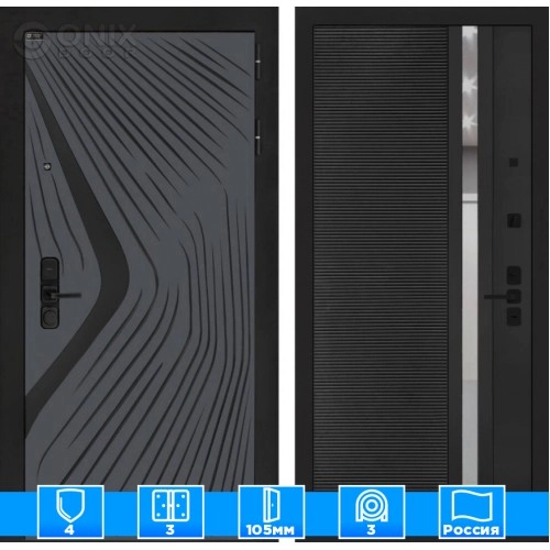 Входная дверь LEOLAB 31 - Черный кварц, зеркальная вставка с тонировкой