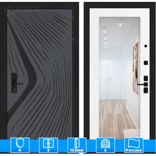 Входная дверь LEOLAB с зеркалом 18 - Белое дерево