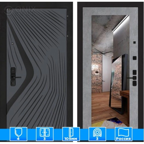 Входная дверь LEOLAB с зеркалом 18 - Бетон светлый