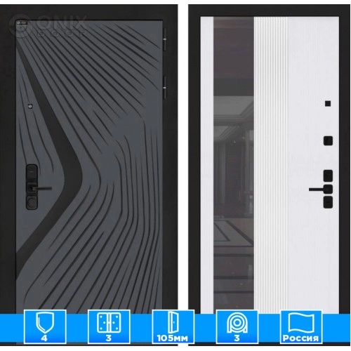 Входная дверь LEOLAB с Зеркалом 32 тонированным - Белый рельеф софт