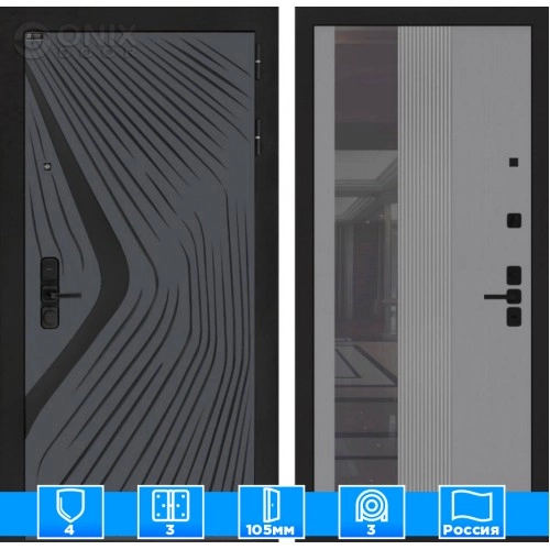 Входная дверь LEOLAB с Зеркалом 32 тонированным - Серый рельеф софт