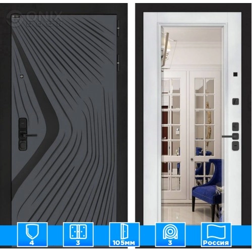 Входная дверь LEOLAB с Зеркалом Фацет - Белый софт