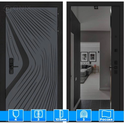 Входная дверь LEOLAB с зеркалом Панорама с тонировкой - Черный кварц