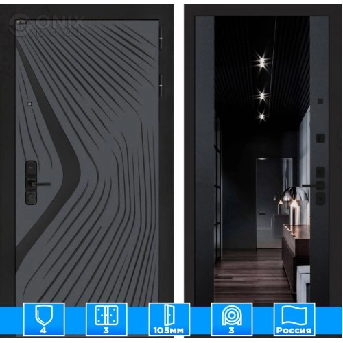 Входная дверь LEOLAB с Зеркалом тонированным Максимум - Черный кварц