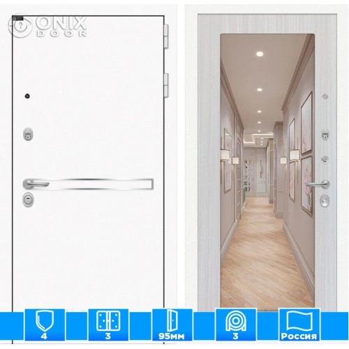 Входная дверь Лайн WHITE с Зеркалом 18 - Сандал белый