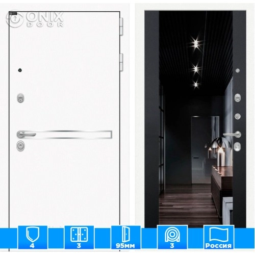 Входная дверь Лайн WHITE с Зеркалом тонированным Максимум - Черный кварц