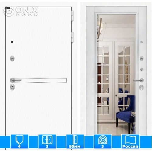 Входная дверь Лайн WHITE с зеркалом Фацет - Белый софт