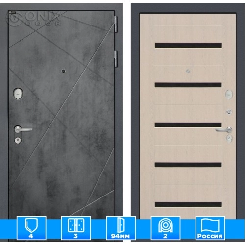 Входная дверь LOFT 01 - Беленый дуб, стекло черное