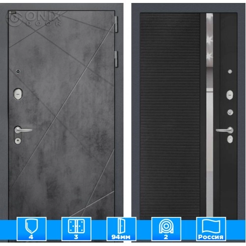 Входная дверь LOFT 31 - Черный кварц, зеркальная вставка с тонировкой