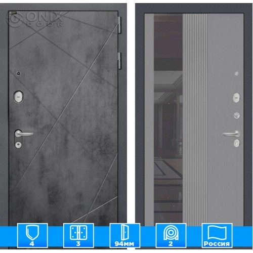 Входная дверь LOFT с Зеркалом 32 тонированным - Серыйрельефсофт