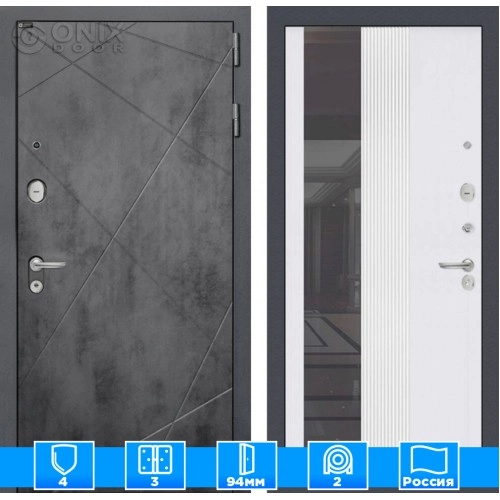 Входная дверь LOFT с Зеркалом 32 тонированным - Белый рельеф софт