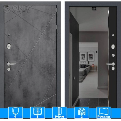 Входная дверь LOFT с зеркалом Панорама с тонировкой - Черный кварц