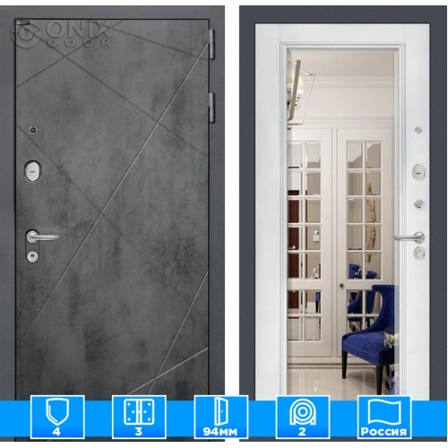 Входная дверь LOFT с Зеркалом Фацет - Белый софт