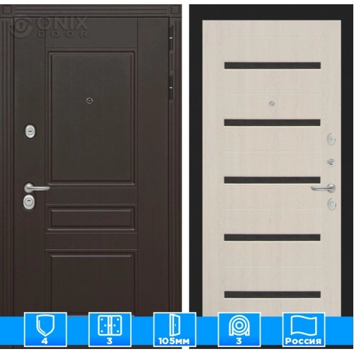 Входная дверь Мегаполис 01 - Беленый дуб, стекло черное