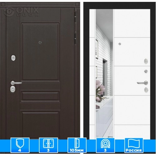 Входная дверь Мегаполис с Зеркалом 19 - Белый софт