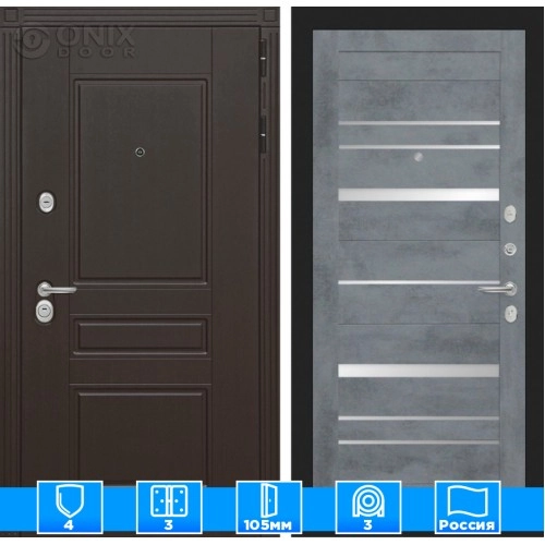 Входная дверь Мегаполис 20 - Бетон темный, зеркальные вставки