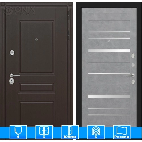 Входная дверь Мегаполис 20 - Бетон светлый, зеркальные вставки