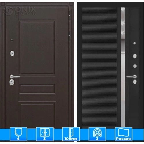 Входная дверь Мегаполис 31 - Черный кварц, зеркальная вставка с тонировкой