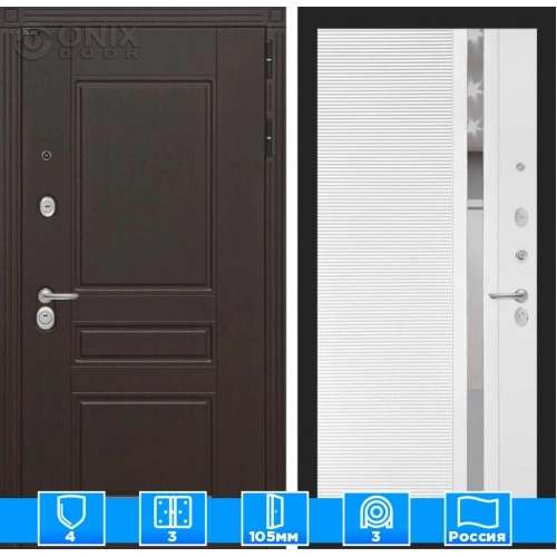 Входная дверь Мегаполис 31 - Белый софт, зеркальная вставка с тонировкой