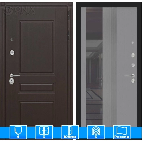 Входная дверь Мегаполис с Зеркалом 32 тонированным - Серыйрельефсофт