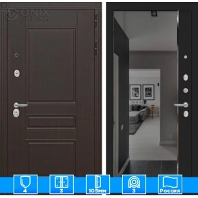 Входная дверь Мегаполис с зеркалом Панорама с тонировкой - Черный кварц