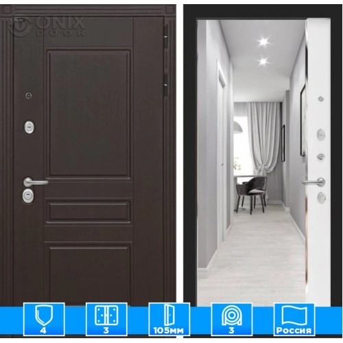 Входная дверь Мегаполис с зеркалом Панорама - Белый софт