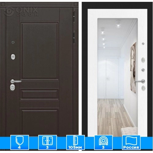 Входная дверь Мегаполис с Зеркалом 18 - Белое дерево