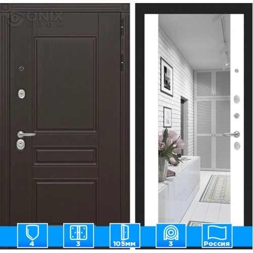 Входная дверь Мегаполис с зеркалом Максимум - Белый софт