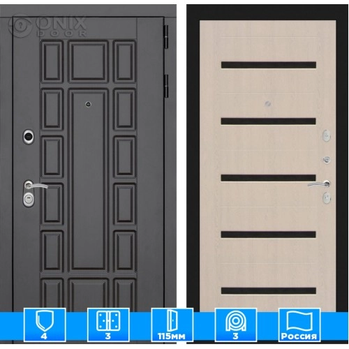 Входная дверь Нью-Йорк 01 - Беленый дуб, стекло черное