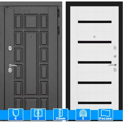 Входная дверь Нью-Йорк 01 - Белое дерево, стекло черное