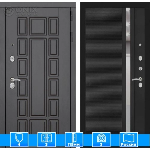 Входная дверь Нью-Йорк 31 - Черный кварц, зеркальная вставка с тонировкой