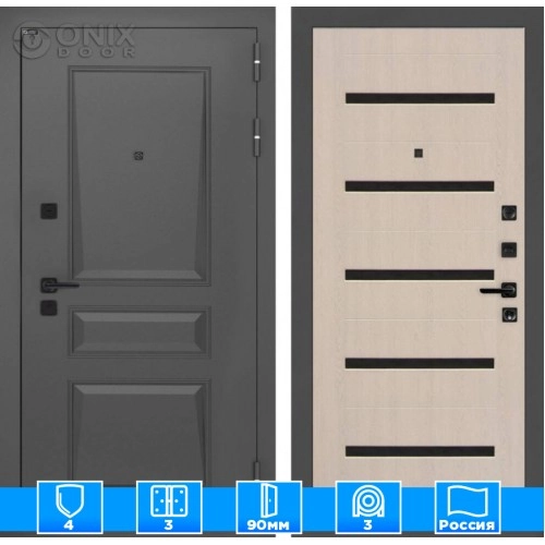 Входная дверь Орлеан 01 - Беленый дуб, стекло черное