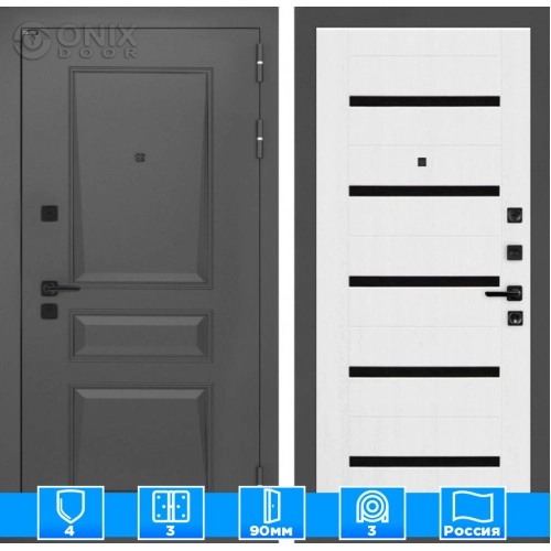 Входная дверь Орлеан 01 - Белое дерево, стекло черное