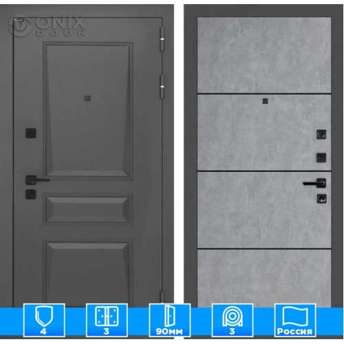 Входная дверь Орлеан 25 - Бетон светлый, черный молдинг