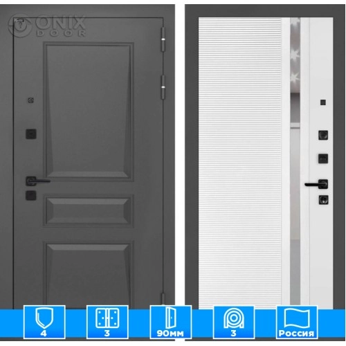 Входная дверь Орлеан 31 - Белый софт, зеркальная вставка с тонировкой