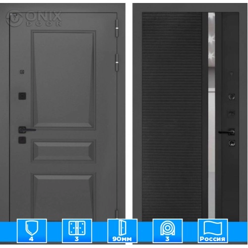 Входная дверь Орлеан 31 - Черный кварц, зеркальная вставка с тонировкой