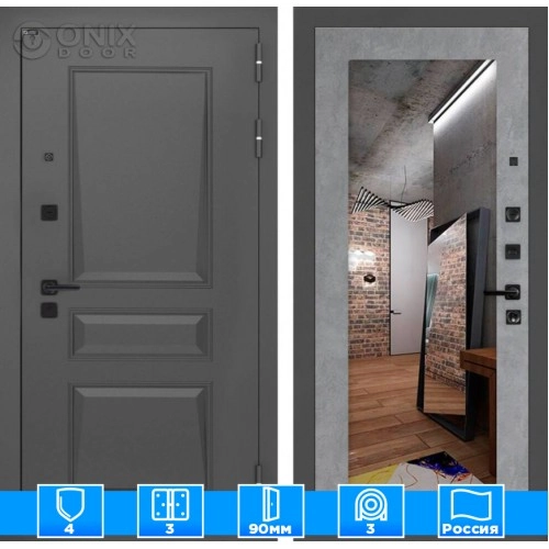 Входная дверь Орлеан с Зеркалом 18 - Бетон светлый