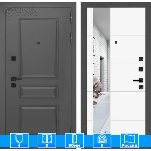 Входная дверь Орлеан с Зеркалом 19 - Белый софт