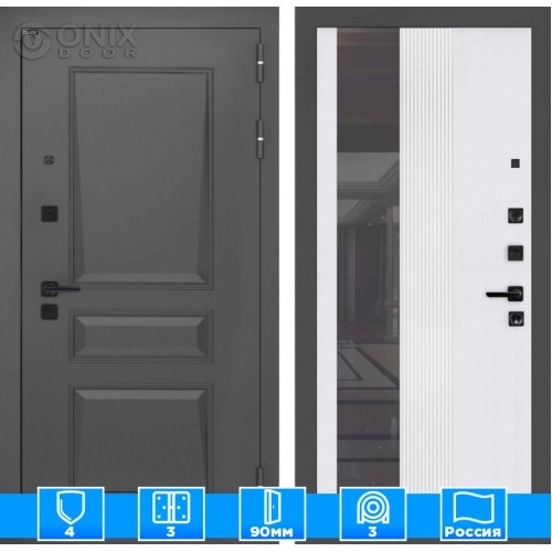 Входная дверь Орлеан с Зеркалом 32 тонированным - Белый рельеф софт