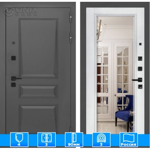 Входная дверь Орлеан с Зеркалом Фацет - Белый софт