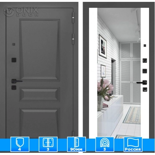 Входная дверь Орлеан с Зеркалом Максимум - Белый софт