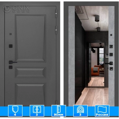 Входная дверь Орлеан с Зеркалом Максимум - Бетон светлый